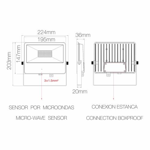 SKY LED Fluter mit Microwave Sensor 50W 120° 4.000K SCHWARZ