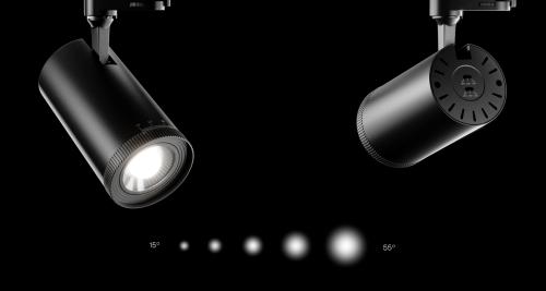 ZOOM  3-Phasen-Stromschienen Spot  SCHWARZ switch 2.700K/3.200K/4.000K  switch 15W/20W/25W  stufenlos 15° bis 55°