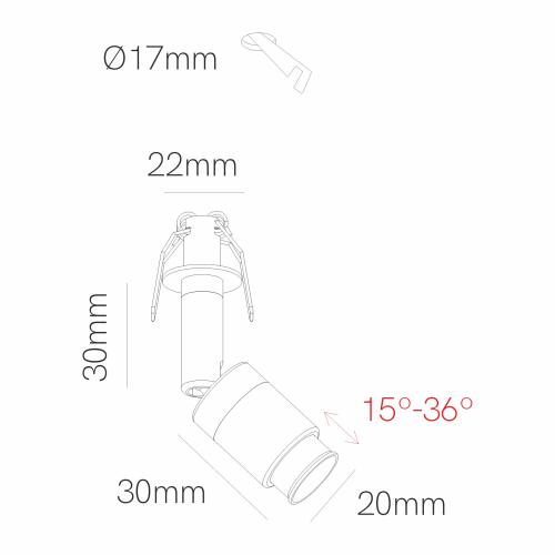 MICRO ZOOM Vitrinenleuchte mit kurzer Stange 2W 15°-36° WEISS