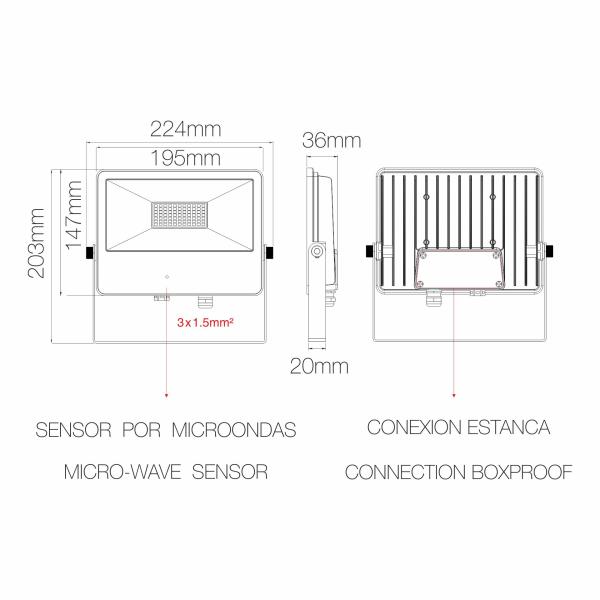 SKY LED Fluter mit Microwave Sensor 50W 120° 4.000K SCHWARZ