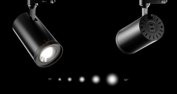 ZOOM  3-Phasen-Stromschienen Spot  SCHWARZ switch 2.700K/3.200K/4.000K  switch 15W/20W/25W  stufenlos 15° bis 55°
