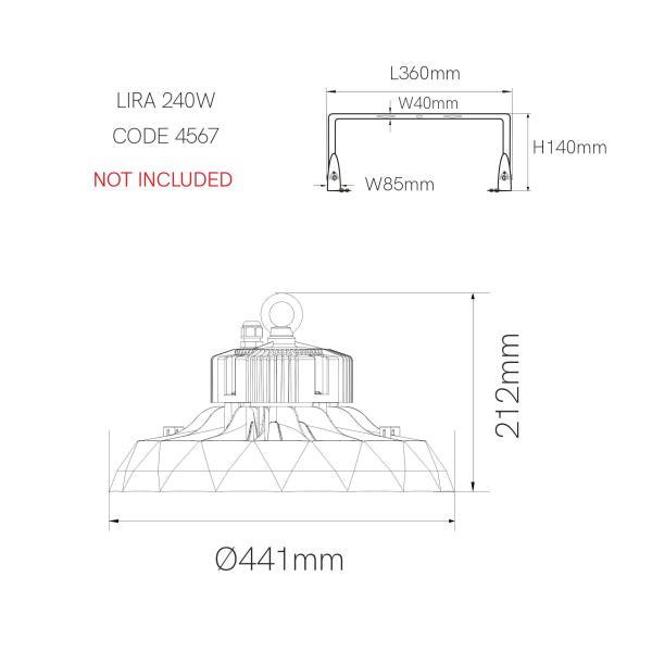 UFO LENS | 240W DALI | High-Bay Hallenleuchte Industriestrahler LED | 4.000K | Abstrahlwinkel verstellbar | 60°/90°/120°