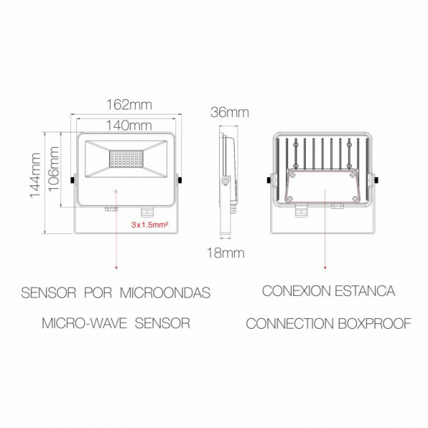 SKY 30W Microwave Sensor |  LED Fluter schwarz | LED-Außenstrahler 4.000K mit Bewegungsmelder